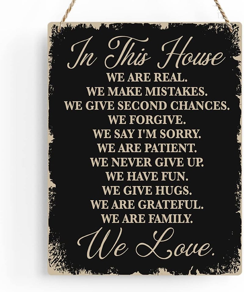 BELLOWDEER In This House Wooden Hanging Sign, House Rules Signs, Farmhouse Living Room Home Decor Wall Art, Inspirational Family Quote, Scripture Wooden Hanging Sign for Farmhouse Home Wall Art Decoration - Image 1